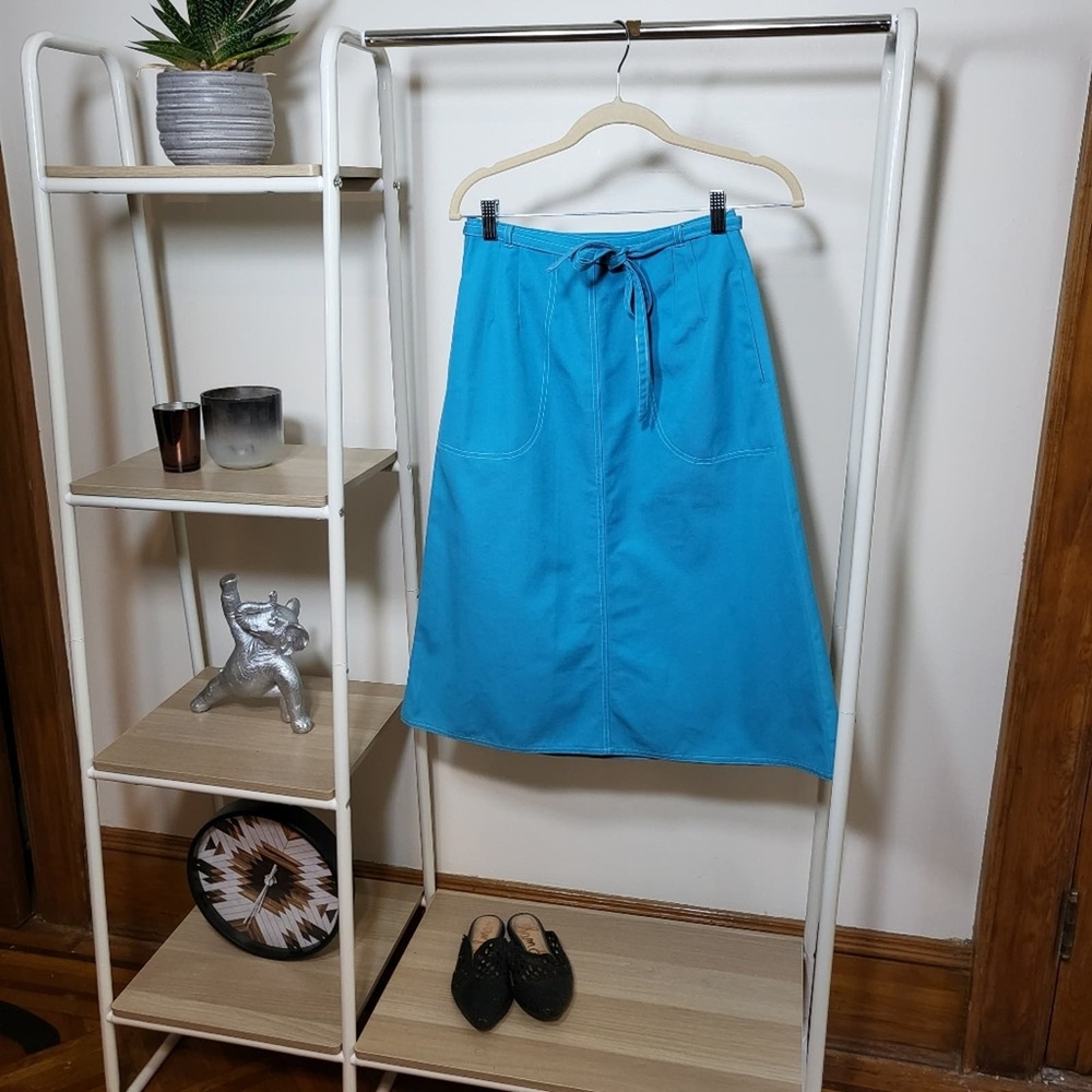 Jordan Marsh Bright Blue Vintage A-line Full Wrap Midi 80s Miami Boutique